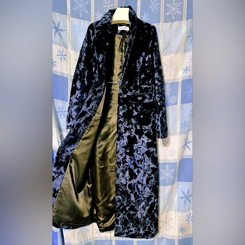 Electric blue faux fur dress coat